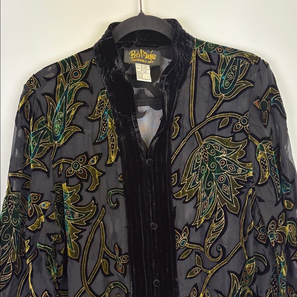 Bob Mackie Tops - Bob Mackie Black Burnout Velvet Top with Floral Print/ Size medium